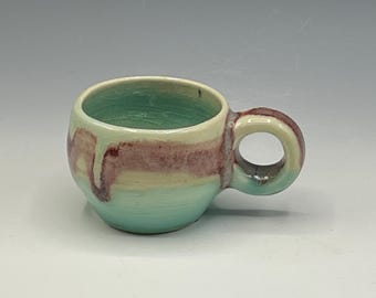 Wheel-thrown espresso mug with Chun Red and Celadon Glaze