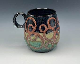 Wheel-thrown Mug with Wax-Resist Patterns-4 to choose from