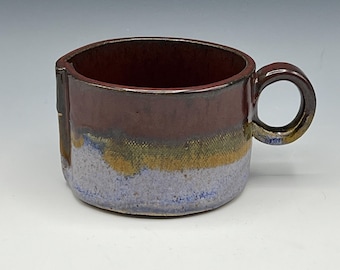 Hand-Built Cappuccino Mug: Red & Periwinkle Glaze, 6oz