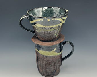 Hand-built pourover coffee maker with or without mug