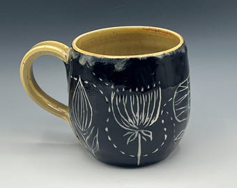 Wheel-thrown Mug with Sgraffito Dandilion