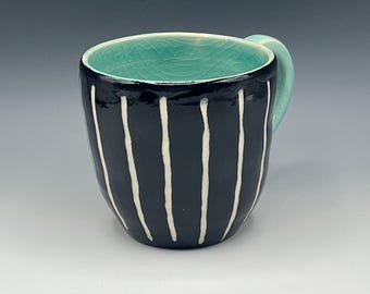 Wheel-thrown Mug with Sgraffito patterns-two styles