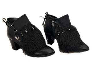 Black boot covers / boot accessories / boot decor / fur boot covers / tribal boots / Indian boots