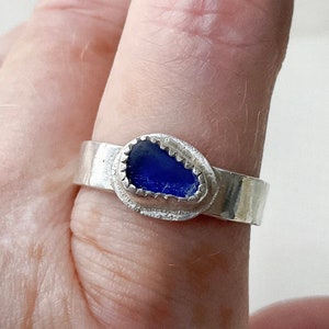 Light Blue Sea Glass Ring: Adjustable Sterling Silver Band