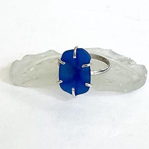 Sea glass ring sterling silver, cobalt blue sea glass, sea glass jewelry for women, prong setting, gift for her, beach glass ring, sea glass