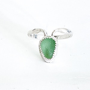 Light green sea glass ring sterling silver, adjustable ring, sea glass jewelry for women, gift for a girlfriend, statement ring