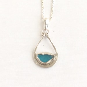 Turquoise teardrop sea glass necklace - sterling silver and bezel set - Christmas gift for a girlfriend - sea glass jewelry for women