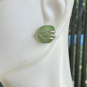 Sea Foam Green Sea Glass Stud Earrings: Sterling Silver Jewelry