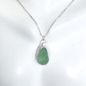 Green Sea Glass Necklace: Sterling Silver Bezel, Beach Jewelry