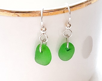 Light green sea glass earrings, sterling silver, dangle and drop earrings, sea glass jewelry for women, gift for her