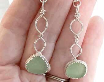 Sea foam green sea glass earrings, sterling silver, dangle earrings, sea glass jewelry for women, valentine gift, gift for wife