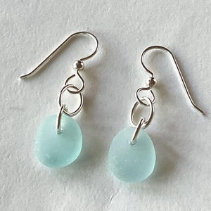 Sea glass earrings sterling silver, aqua sea glass, sea glass jewelry for women, beach glass earrings, Gift for wife.