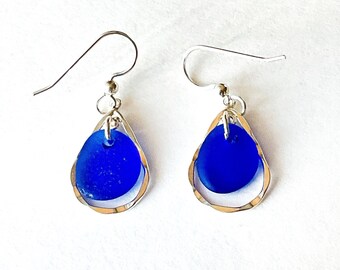 Cobalt blue sea glass earrings, sterling silver earrings, sea glass jewelry, dangle and drop earrings, birthday gift for a girlfriend