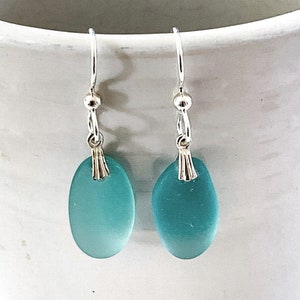 Stunning sea glass earrings, teal sea glass, sterling silver, sea glass jewelry for women, gift for a girlfriend, minimalist earrings