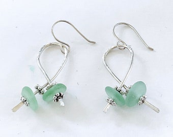 Sea glass earrings, sea foam green sea glass, sterling silver, sea glass jewelry for women, gift for a girlfriend, unique earrings