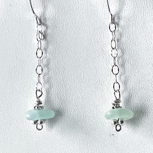 Sea foam green sea glass dangle earrings, sterling silver, sea glass jewelry for women, beach glass earrings, gift for her