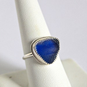 Blue sea glass ring - sea glass jewelry - handmade and sterling silver - statement ring - gift for mom