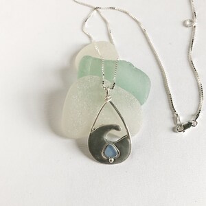 Sea glass necklace - sea glass jewelry for women - sterling silver and handmade - wave design - gift for mother