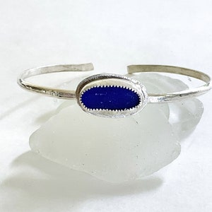 Cobalt blue sea glass bracelet sterling silver,  adjustable bracelet, sea glass  jewelry for women, birthday gift for girlfriend, sea glass