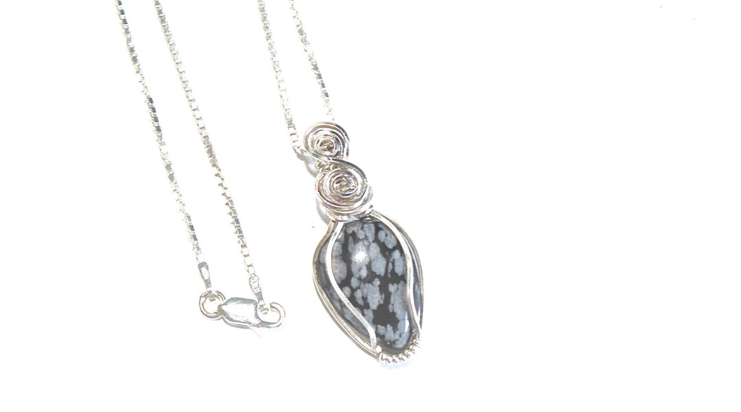 Obsidian Gemstone Necklace Sterling Silver and Wire Wrapped Etsy