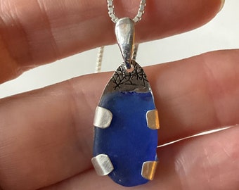 Cornflower Blue Sea Glass Necklace: Sterling Silver Pendant, Beach Jewelry