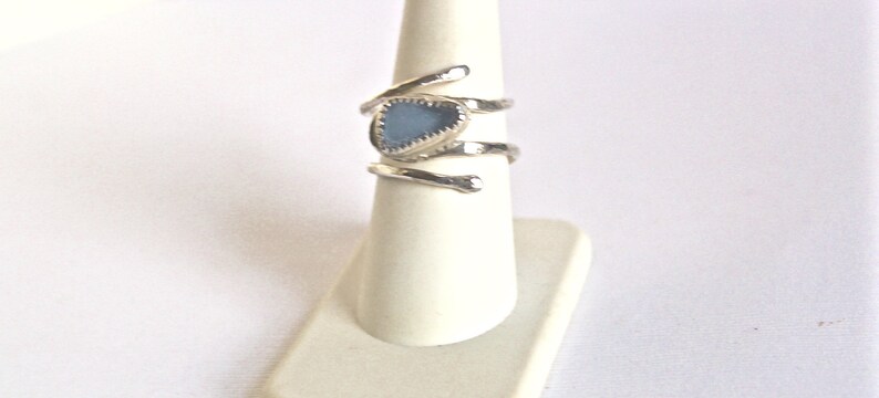 Adjustable light blue sea glass ring sterling silver and bezel set gift for friend gift for beach lover sea glass jewelry for women