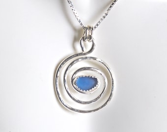 Light Blue Sea Glass Necklace: Sterling Silver Bezel, Beach Jewelry