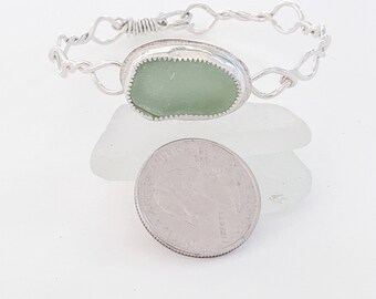 Sea foam green sea glass bracelet, sterling silver cuff, sea glass jewelry for women, valentine gift for her, sea glass