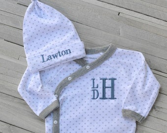 Baby Boy Layette | Monogram Baby Romper | Baby Boy Coming Home Outfit | Personalized Baby Romper | Baby Hospital Outfit | Button Up Romper