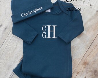Navy Blue Boys Baby Gown