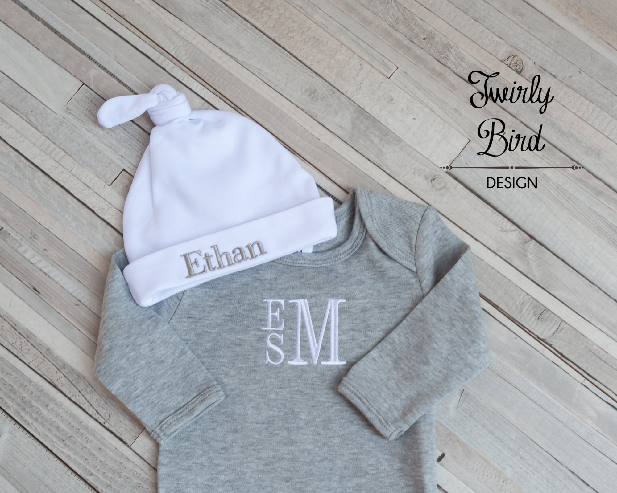 Baby Boy Gown, Newborn Boy Gown, Gray Baby Outfit