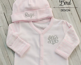 Baby Girl Sleeper | Personalized Baby Romper | Baby Girl Coming Home Outfit | Baby Girl PJs | Embroidered Monogram | New Baby Gift