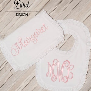 Baby Girls Bib and Burp Cloth Set