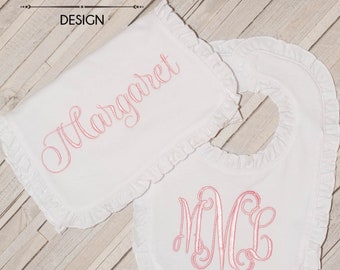 Baby Girls Bib and Burp Cloth Set