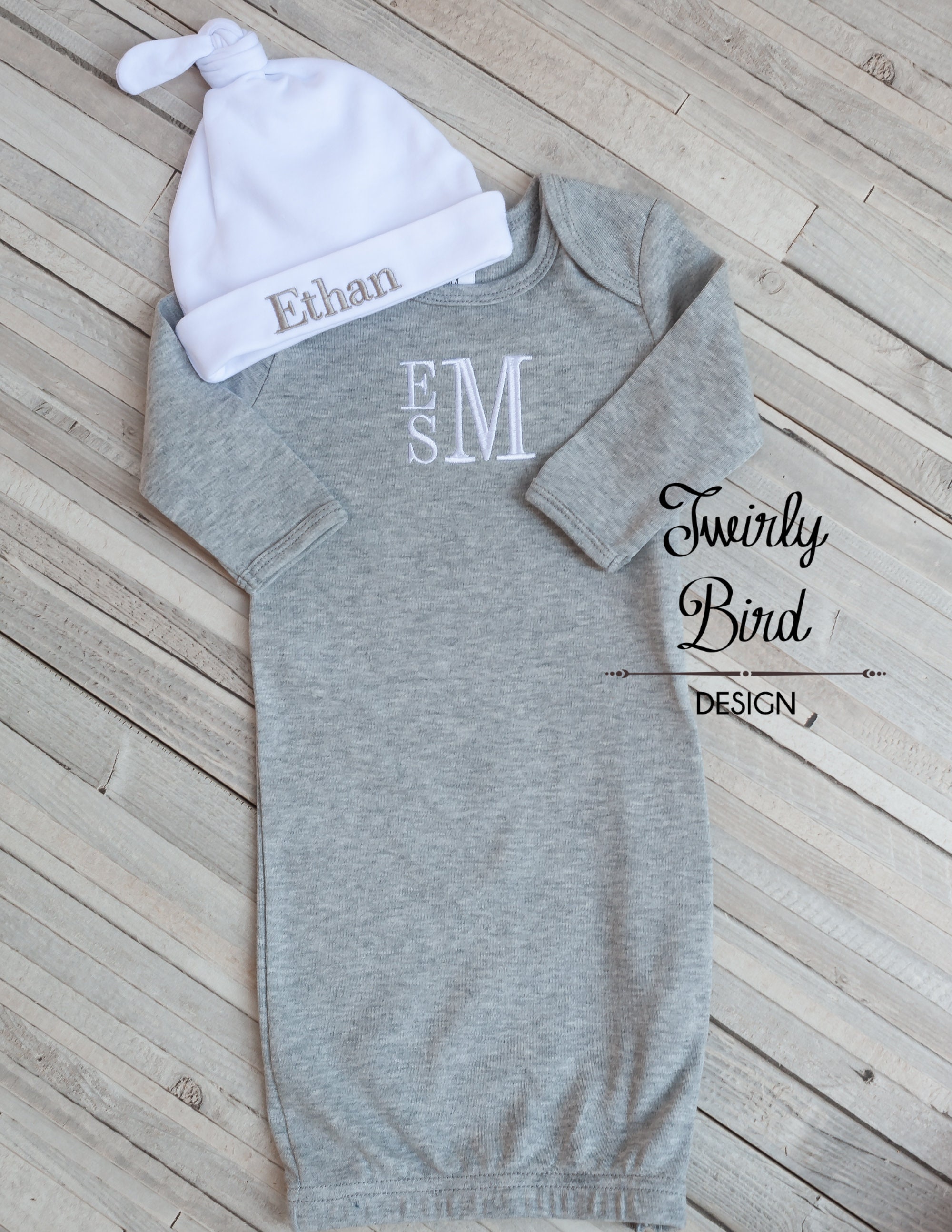 Baby Boy Gown, Newborn Boy Gown, Gray Baby Outfit