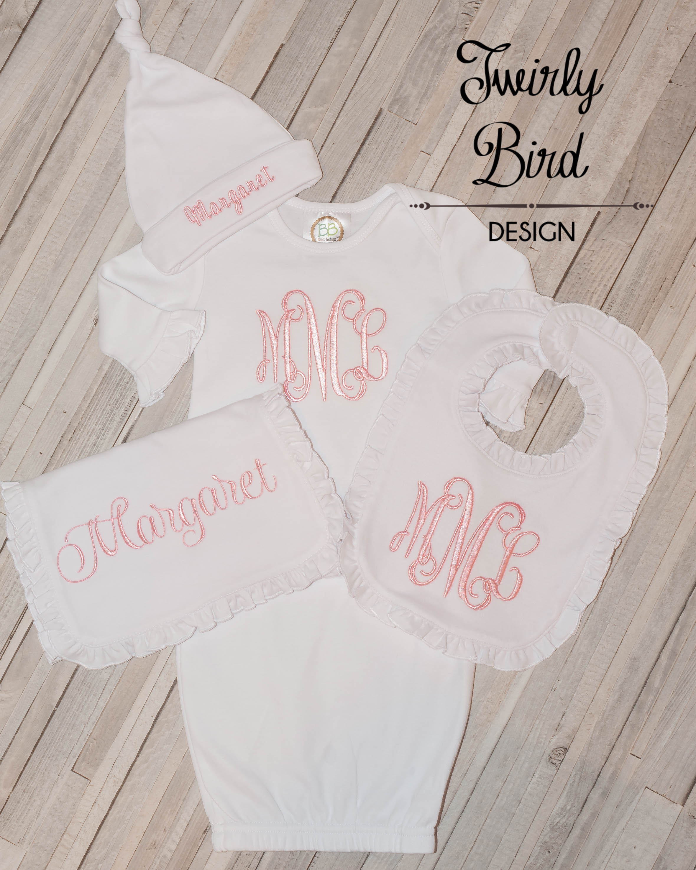 monogram newborn gown
