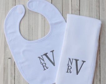 Baby Boy Gift Personalized Bib and Burp Cloth Set