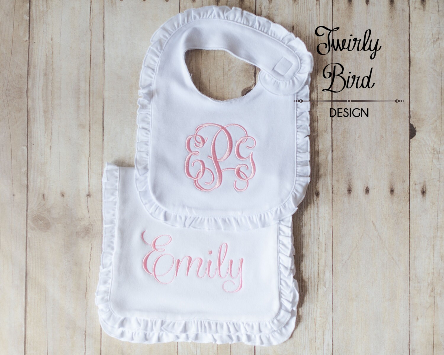 Girl Bib and Burp Cloth Set Monogram Girl Bibs Monogram Girl Etsy