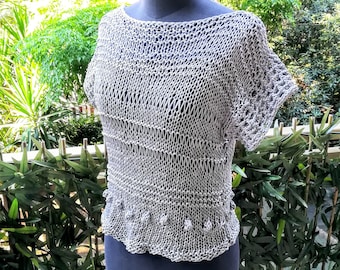 Cotton Summer Top Knitting Pattern, Bobble Detail (PDF Pattern)