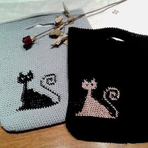 CAT BAG crochet PATTERN,  basic bag, black bag, grey bag