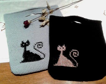 CAT BAG crochet PATTERN,  basic bag, black bag, grey bag