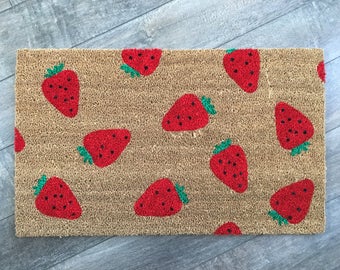 Strawberry Doormat, Colorful Welcome Mat, Spring Doormat, Summer Doormat, Strawberry Decor, Cute Doormat Outdoor, Gift for Gardener, Coir