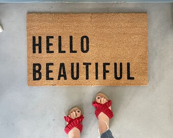 Hello Beautiful Doormat, Doormat Outdoor, welcome mat for front door, cute welcome mat, Simple Doormat, funny door mat outdoor, coir mat