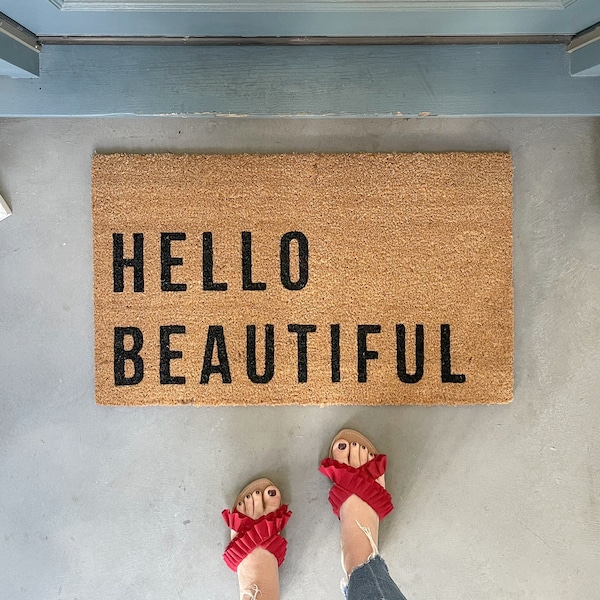Hello Beautiful Door Mat Etsy