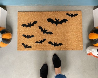 Halloween Doormat, Bat Welcome Mat, Halloween Decor Outdoor, Fall Porch Decor, Bat Decorations, Flying Bats Decor, Scary Decor for porch