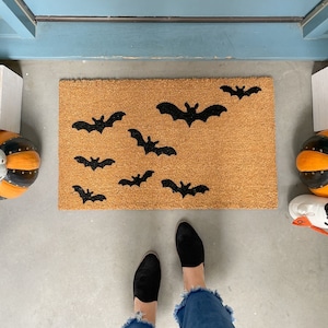 Halloween Doormat, Bat Welcome Mat, Halloween Decor Outdoor, Fall Porch Decor, Bat Decorations, Flying Bats Decor, Scary Decor for porch