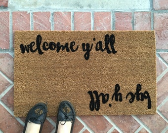 Hello Goodbye Doormat, Welcome Y'all Mat, Funny Doormat, Southern Decor, Doormat Cute, Doormat outdoor, Doormats Funny, Coir Welcome Mat