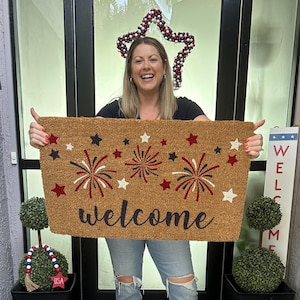 Fireworks Doormat Summer, Front Door Mat for Fourth of July, Summer Porch Decor, Red White Blue Decor, Patriotic Doormat, Summer Door Decor
