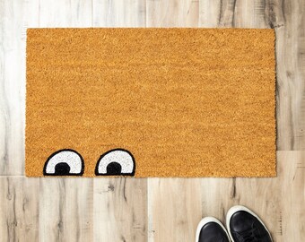 Funny Doormat, Eyes Welcome mat, Cute Door Mat, Modern Welcome Mat, Simple Doormat Outdoor, Front Porch Decor, New Home Gift Man, Coir Mat