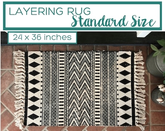 Black and White Pattern Area Rug, Doormat Layering Rug, Aztec Rug, Outdoor Entry Rug for Front Porch, Boho Area Rug, Indoor Entryway Rug
